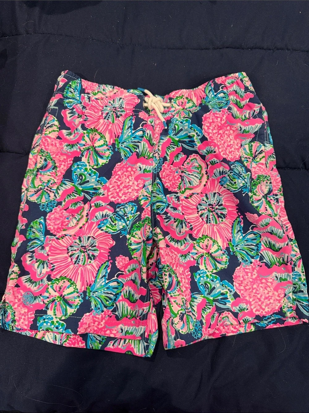 Lilly Pulitzer Kids Floral Swim Trunks - Navy, Hot Pink, Teal